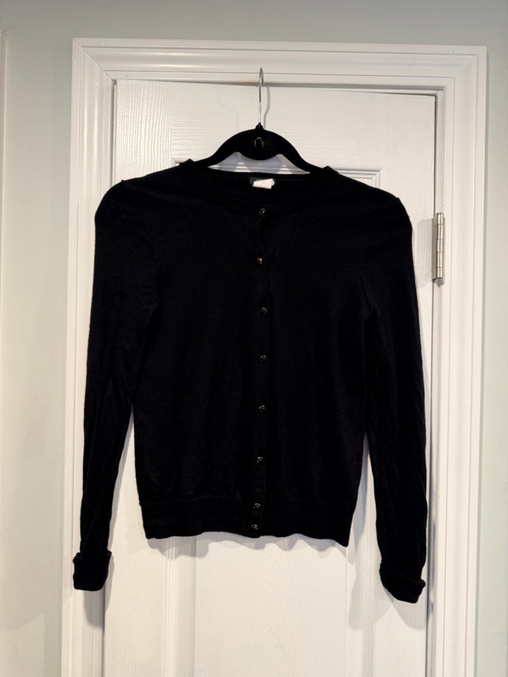 J. Crew Size S Black Merino Wool Gold Beaded Button Lightweight Cardigan Sweater